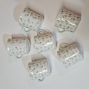 S/6 Vintage J & G Meakin England Floral Forget Me Not Green Teacups, As-is